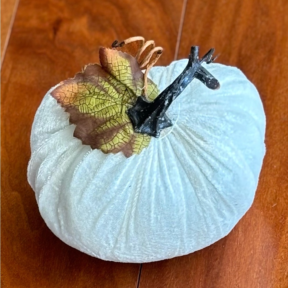 Cute Velvet Pumpkin Decor Set - Green, Gray, White Fall Harvest Thanksgiving - Picture 6 of 12